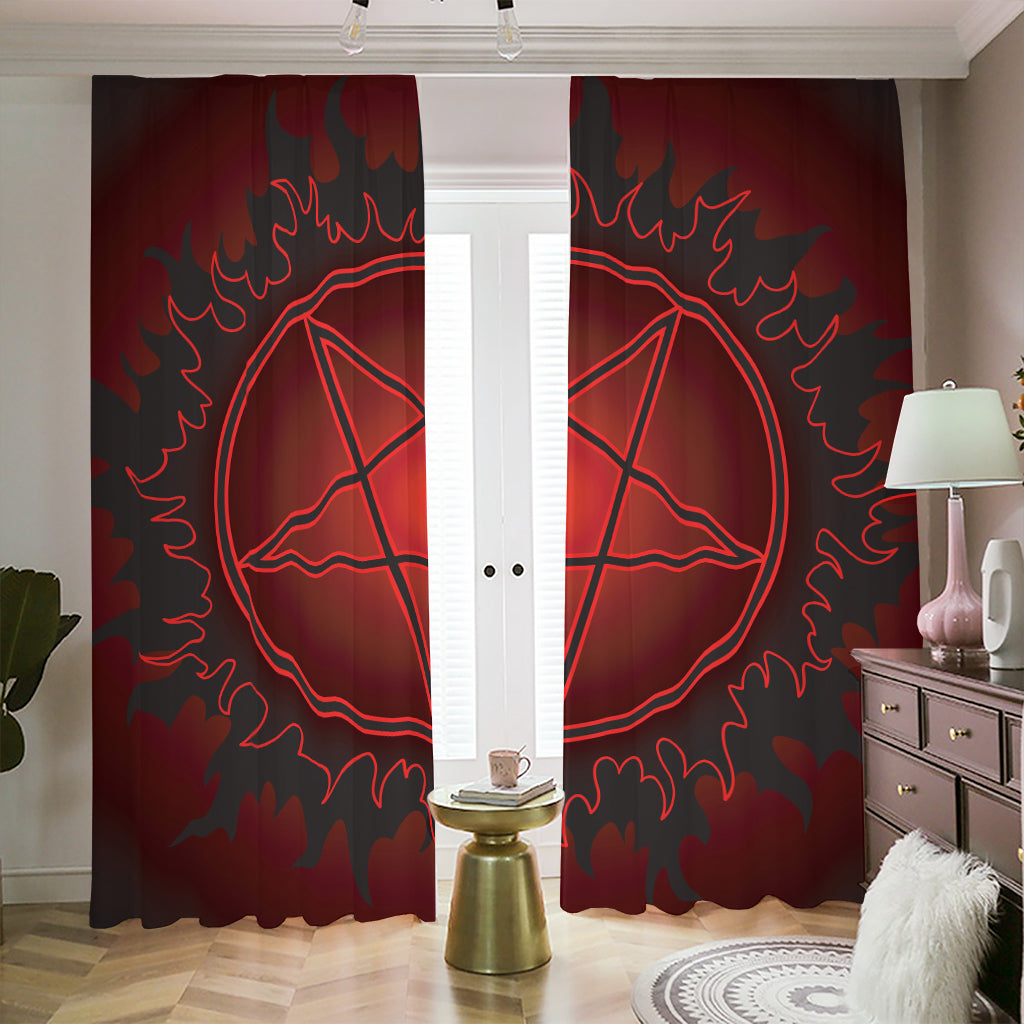 Black And Red Satanic Pentagram Print Blackout Pencil Pleat Curtains