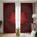 Black And Red Satanic Pentagram Print Dimout Pencil Pleat Curtains