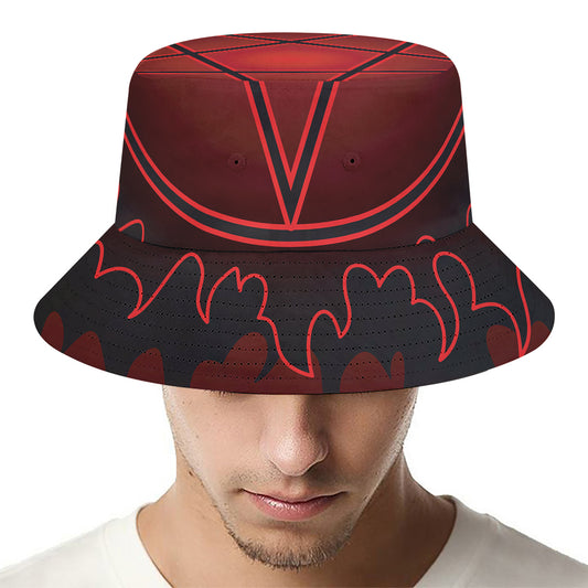 Black And Red Satanic Pentagram Print Bucket Hat
