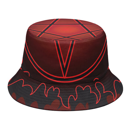 Black And Red Satanic Pentagram Print Bucket Hat
