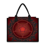Black And Red Satanic Pentagram Print Canvas Tote Bag