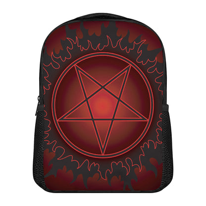 Black And Red Satanic Pentagram Print Casual Backpack