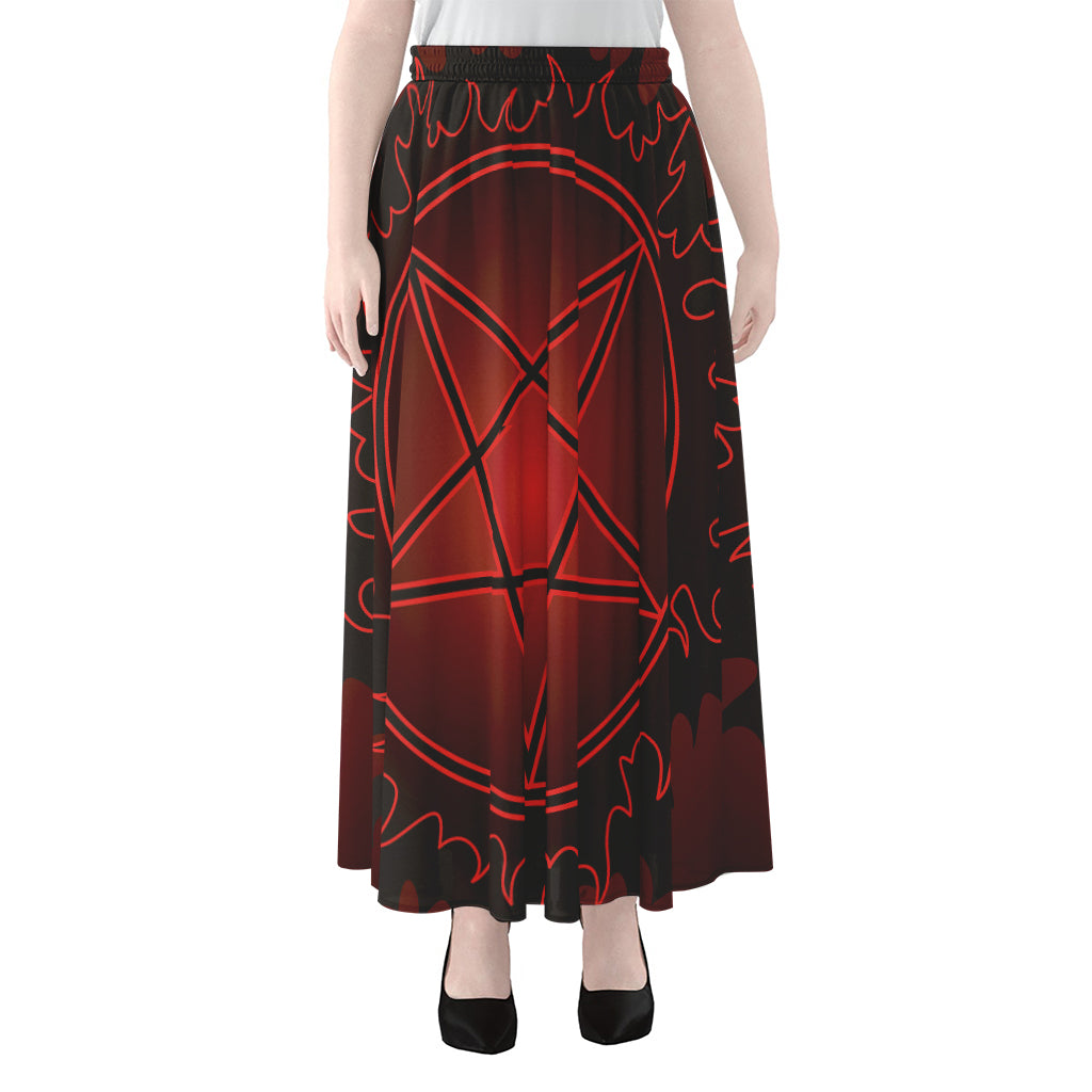 Black And Red Satanic Pentagram Print Chiffon Maxi Skirt