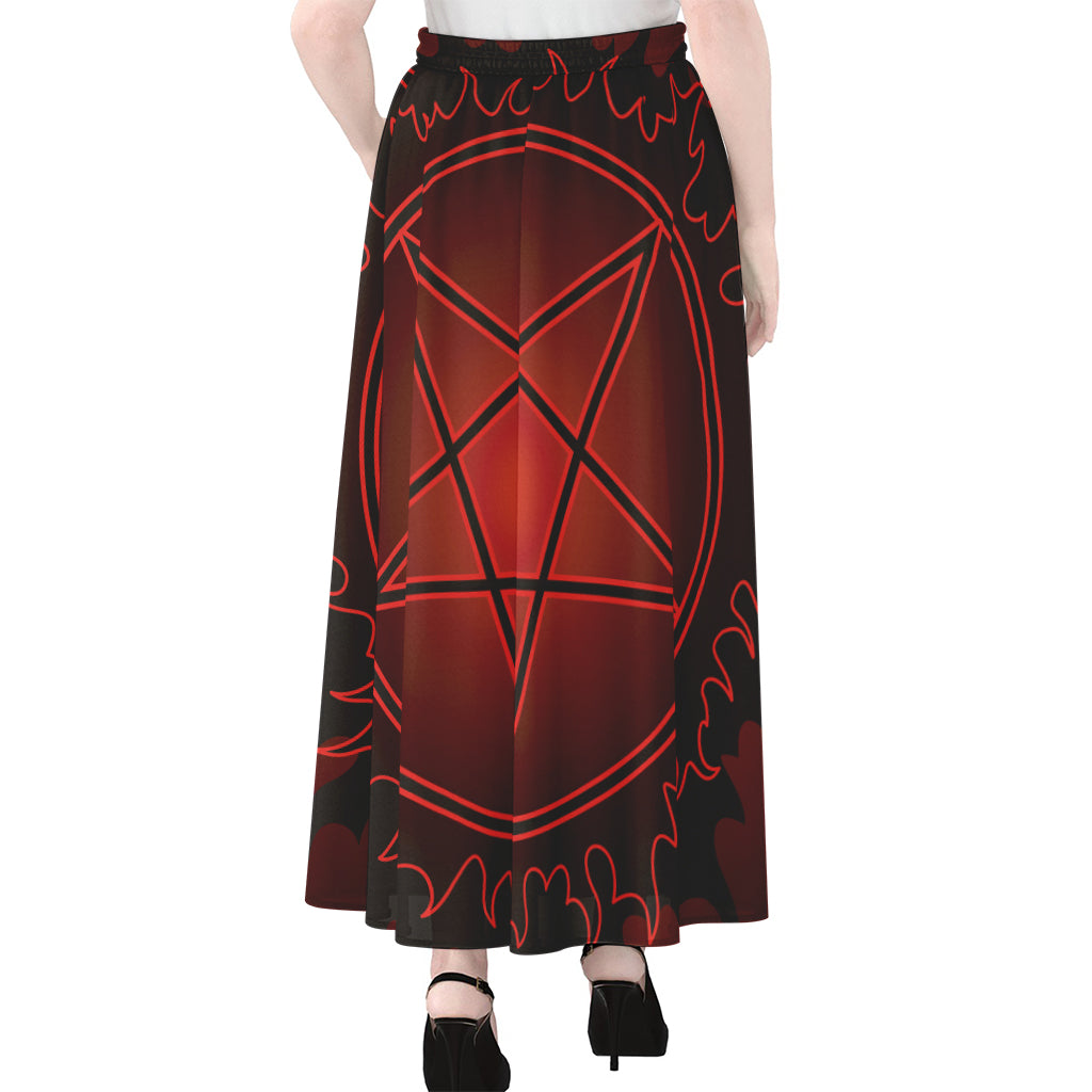 Black And Red Satanic Pentagram Print Chiffon Maxi Skirt