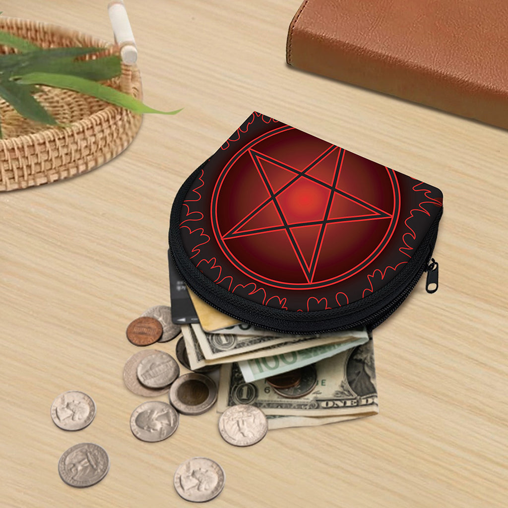 Black And Red Satanic Pentagram Print Coin Purse