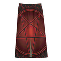 Black And Red Satanic Pentagram Print Cotton Front Slit Maxi Skirt