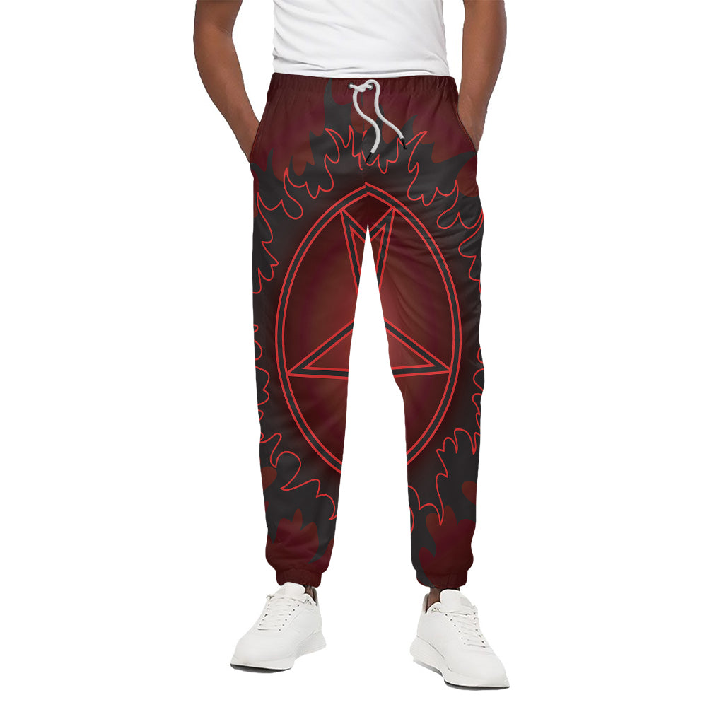 Black And Red Satanic Pentagram Print Cotton Pants