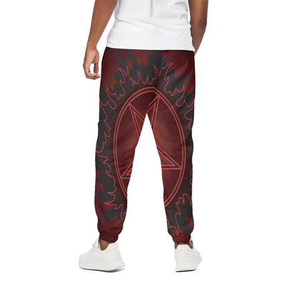 Black And Red Satanic Pentagram Print Cotton Pants