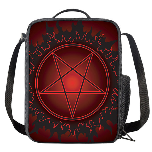 Black And Red Satanic Pentagram Print Crossbody Lunch Bag