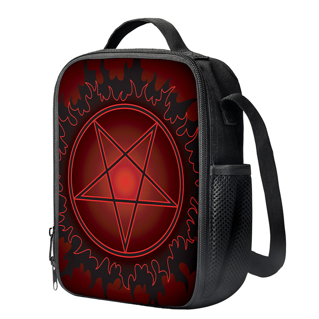 Black And Red Satanic Pentagram Print Crossbody Lunch Bag