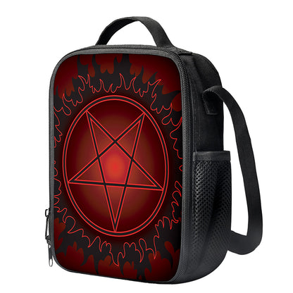 Black And Red Satanic Pentagram Print Crossbody Lunch Bag