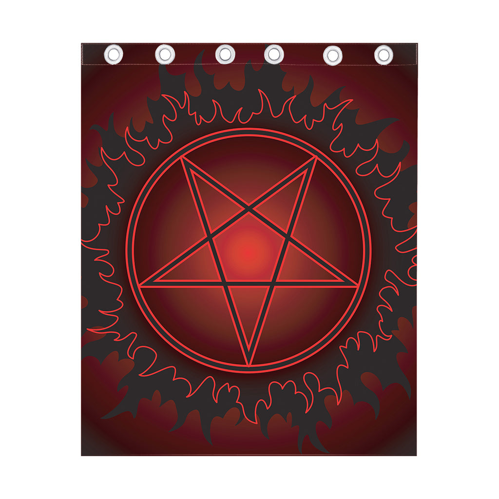 Black And Red Satanic Pentagram Print Curtain
