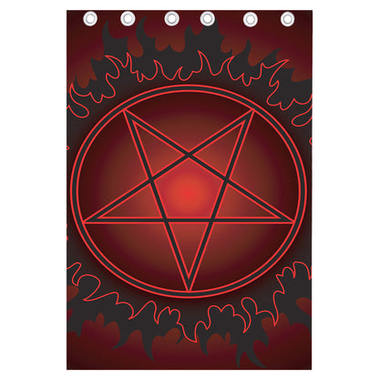 Black And Red Satanic Pentagram Print Curtain