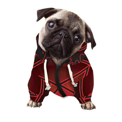 Black And Red Satanic Pentagram Print Dog Zip Up Hoodie