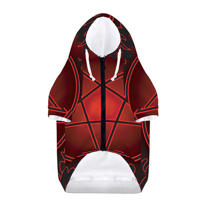 Black And Red Satanic Pentagram Print Dog Zip Up Hoodie