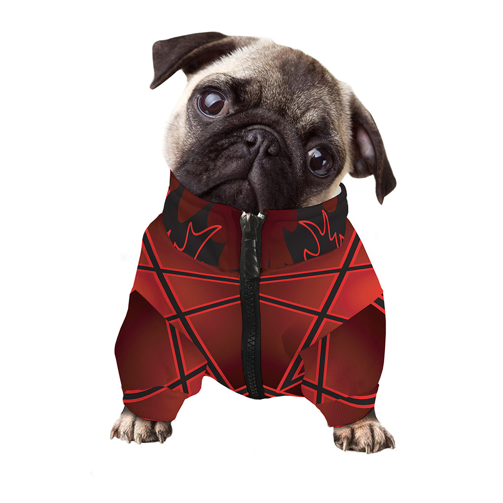 Black And Red Satanic Pentagram Print Dog Zip Up Jacket
