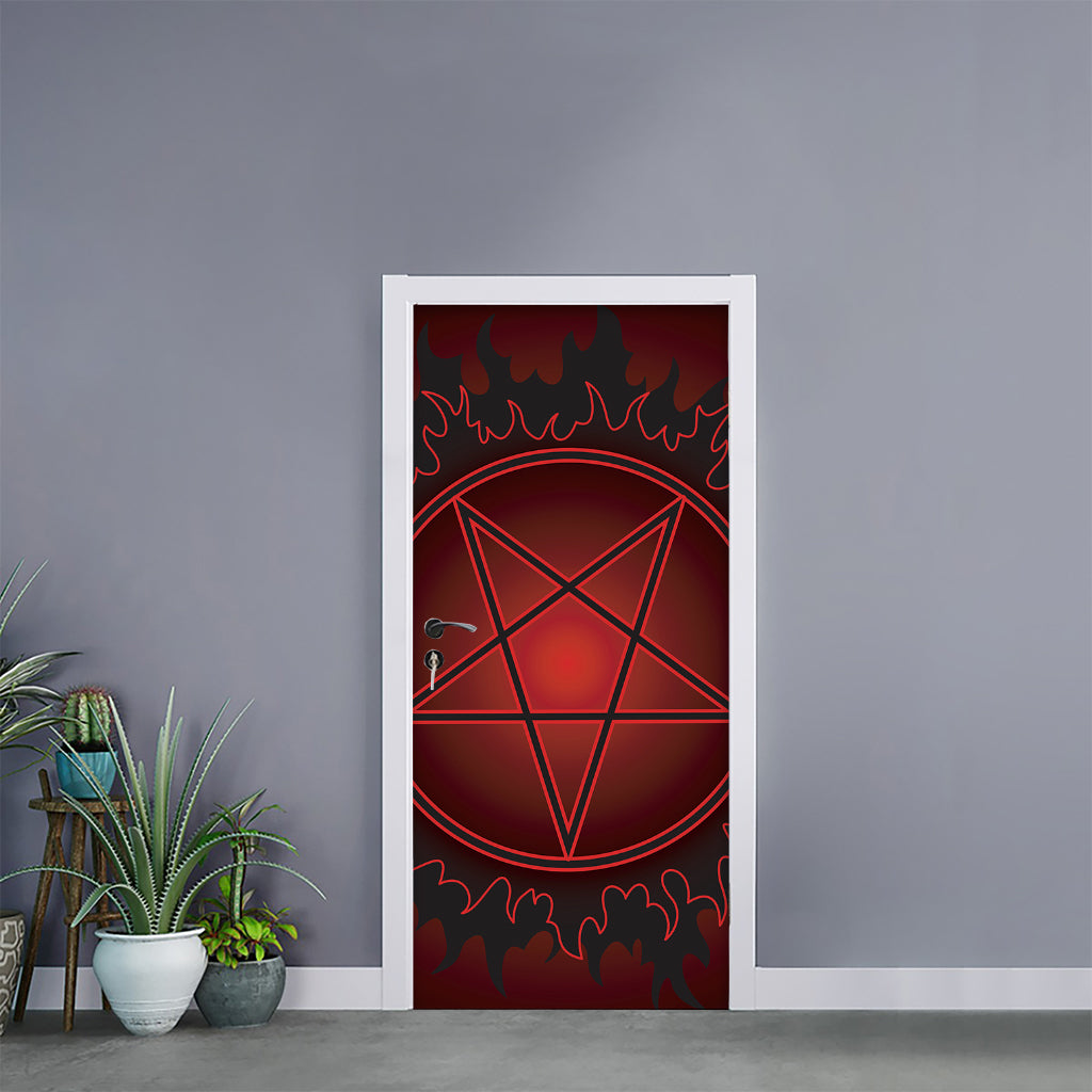 Black And Red Satanic Pentagram Print Door Sticker