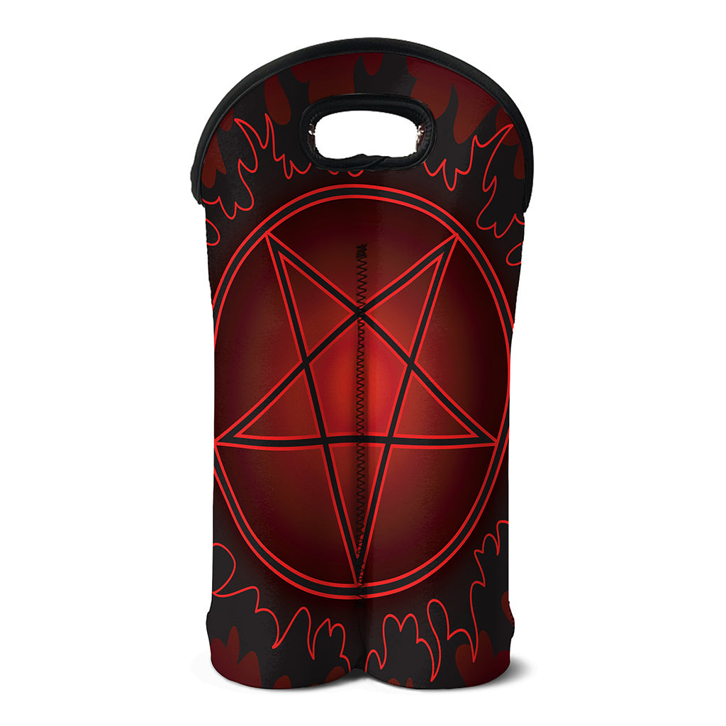 Black And Red Satanic Pentagram Print Double Neoprene Wine Tote