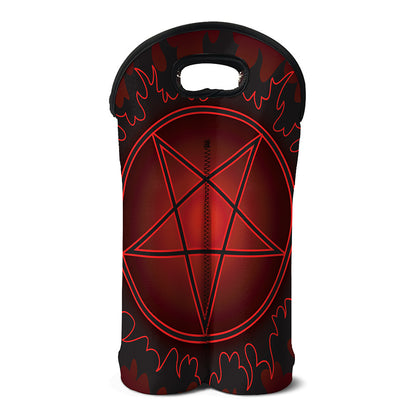 Black And Red Satanic Pentagram Print Double Neoprene Wine Tote