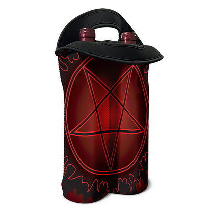 Black And Red Satanic Pentagram Print Double Neoprene Wine Tote