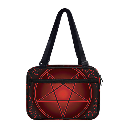 Black And Red Satanic Pentagram Print Double Strap Bible Bag