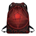 Black And Red Satanic Pentagram Print Drawstring Backpack