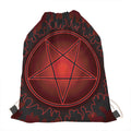 Black And Red Satanic Pentagram Print Drawstring Bag
