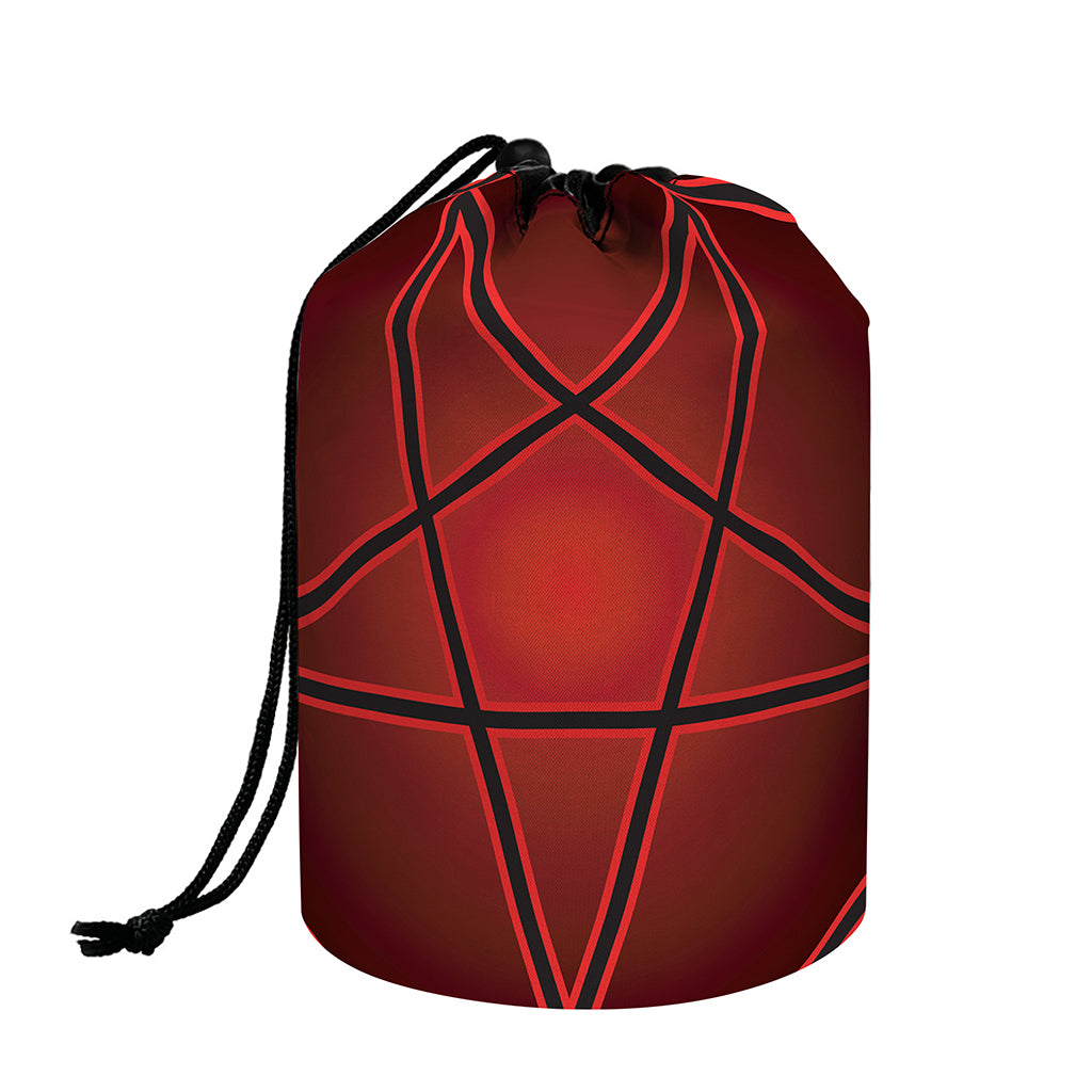Black And Red Satanic Pentagram Print Drawstring Makeup Bag