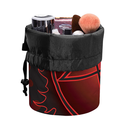 Black And Red Satanic Pentagram Print Drawstring Makeup Bag
