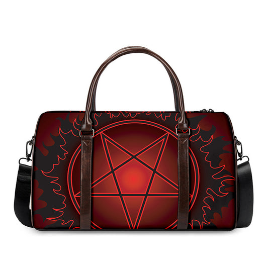Black And Red Satanic Pentagram Print Duffle Bag