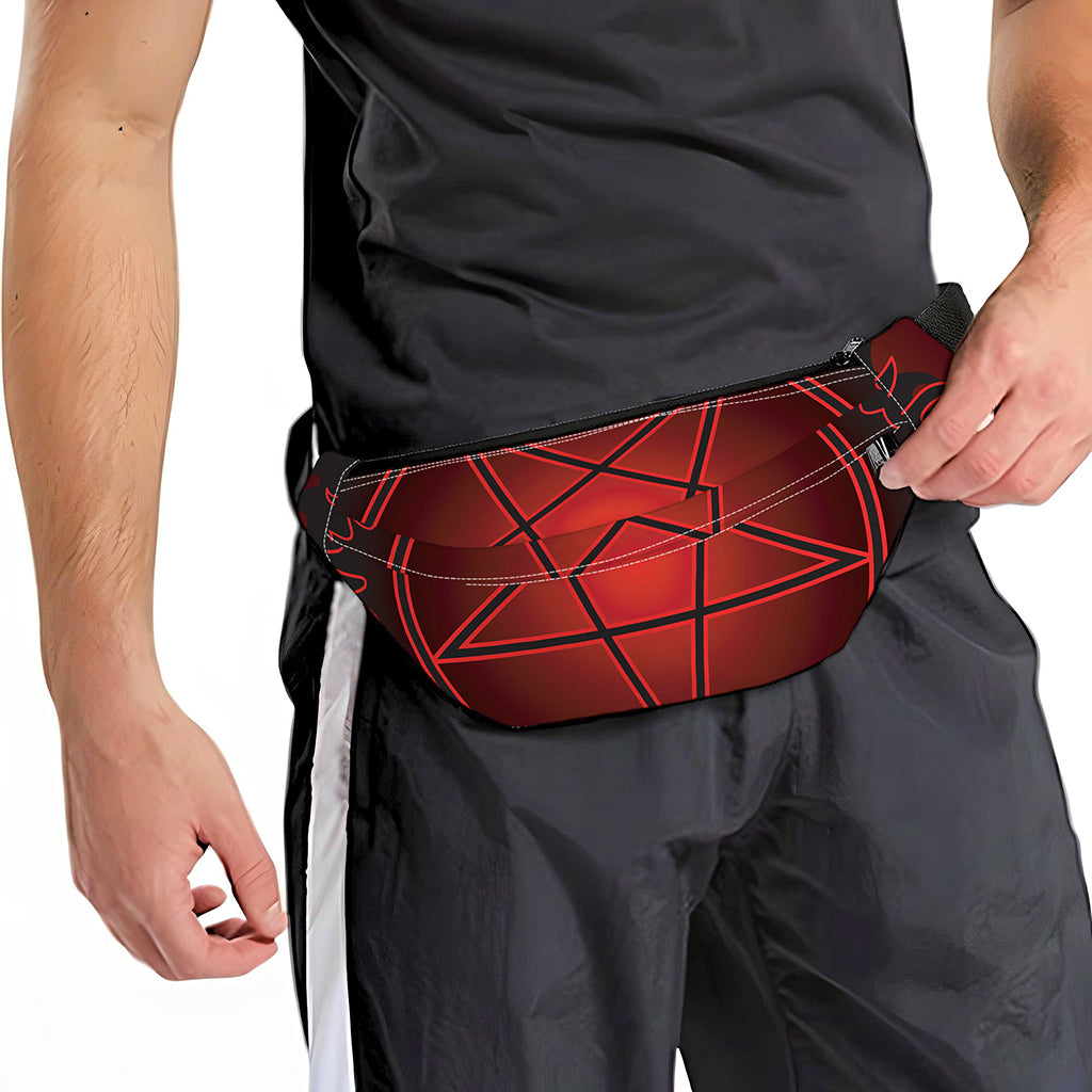 Black And Red Satanic Pentagram Print Fanny Pack