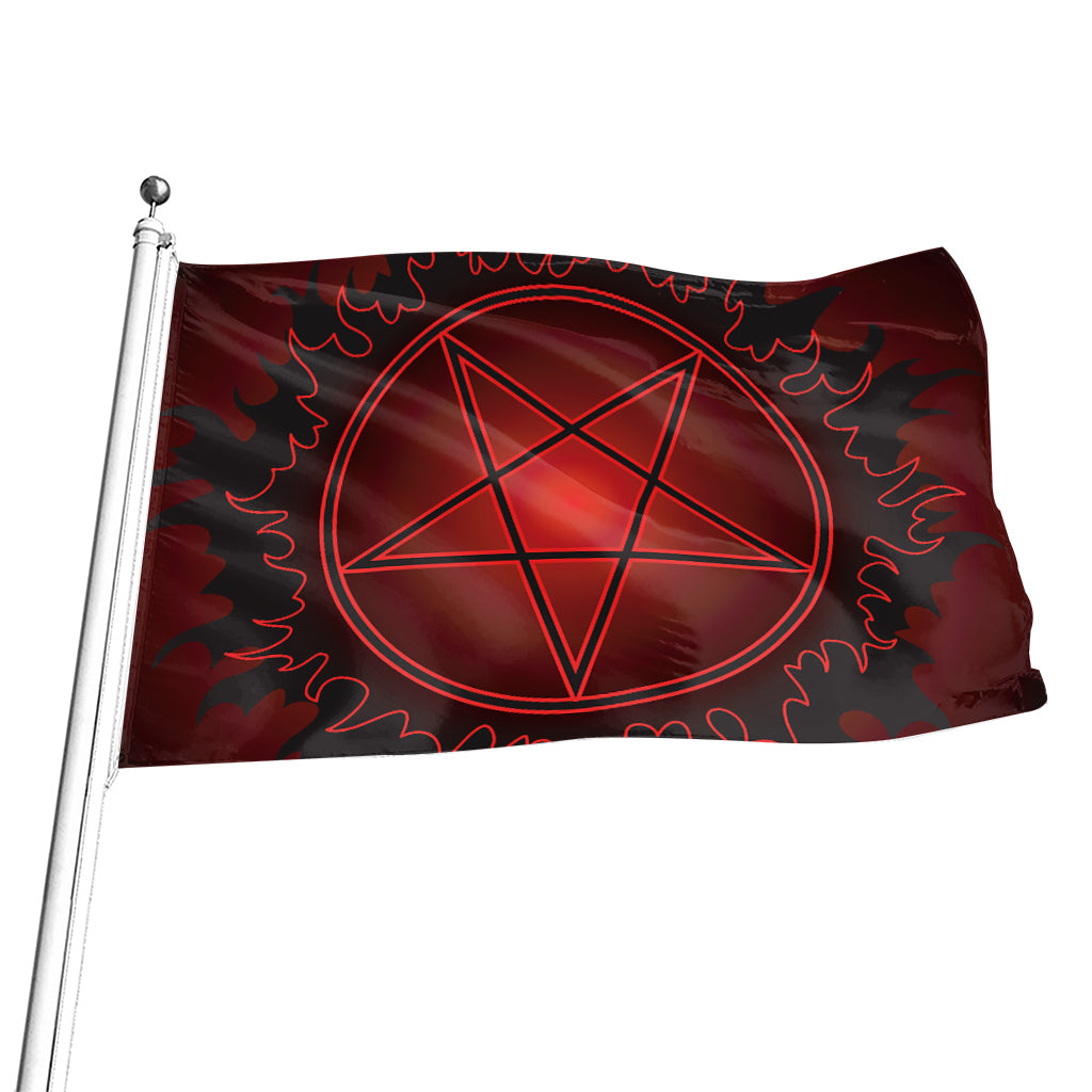 Black And Red Satanic Pentagram Print Flag