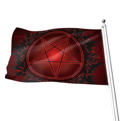 Black And Red Satanic Pentagram Print Flag