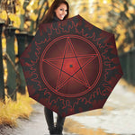 Black And Red Satanic Pentagram Print Foldable Umbrella