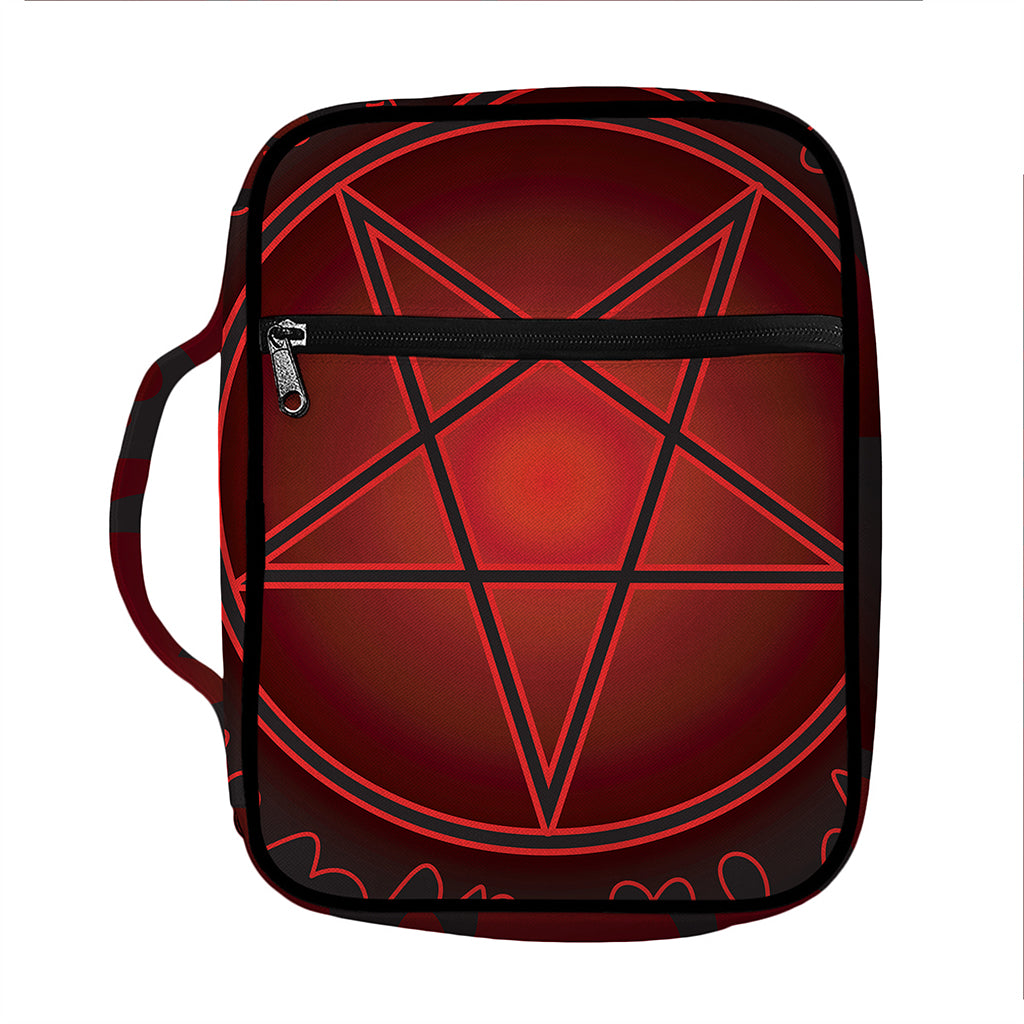 Black And Red Satanic Pentagram Print Front Pocket Bible Bag