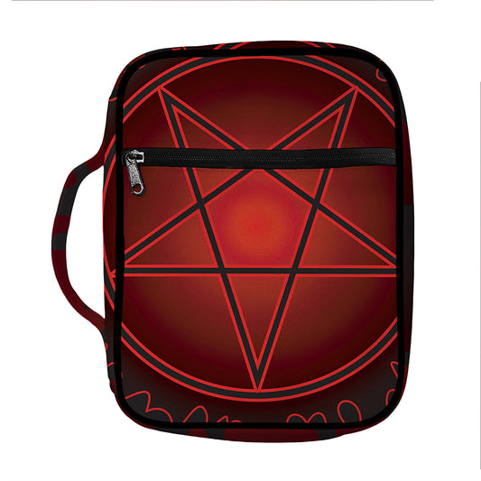 Black And Red Satanic Pentagram Print Front Pocket Bible Bag