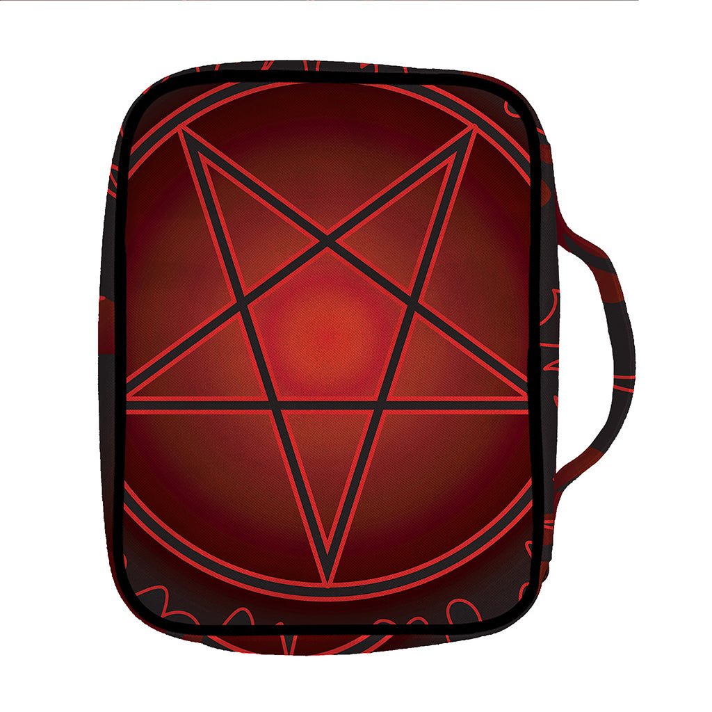 Black And Red Satanic Pentagram Print Front Pocket Bible Bag