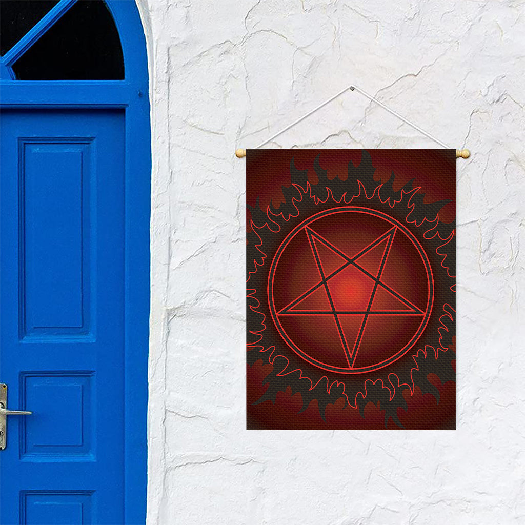 Black And Red Satanic Pentagram Print Garden Flag