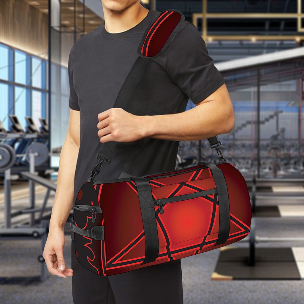 Black And Red Satanic Pentagram Print Gym Bag