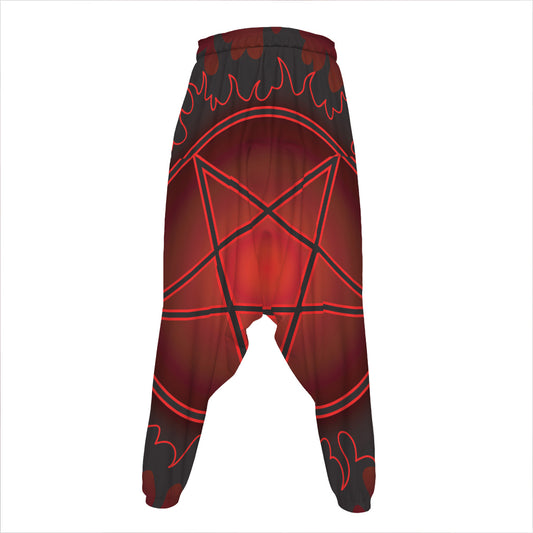 Black And Red Satanic Pentagram Print Hammer Pants