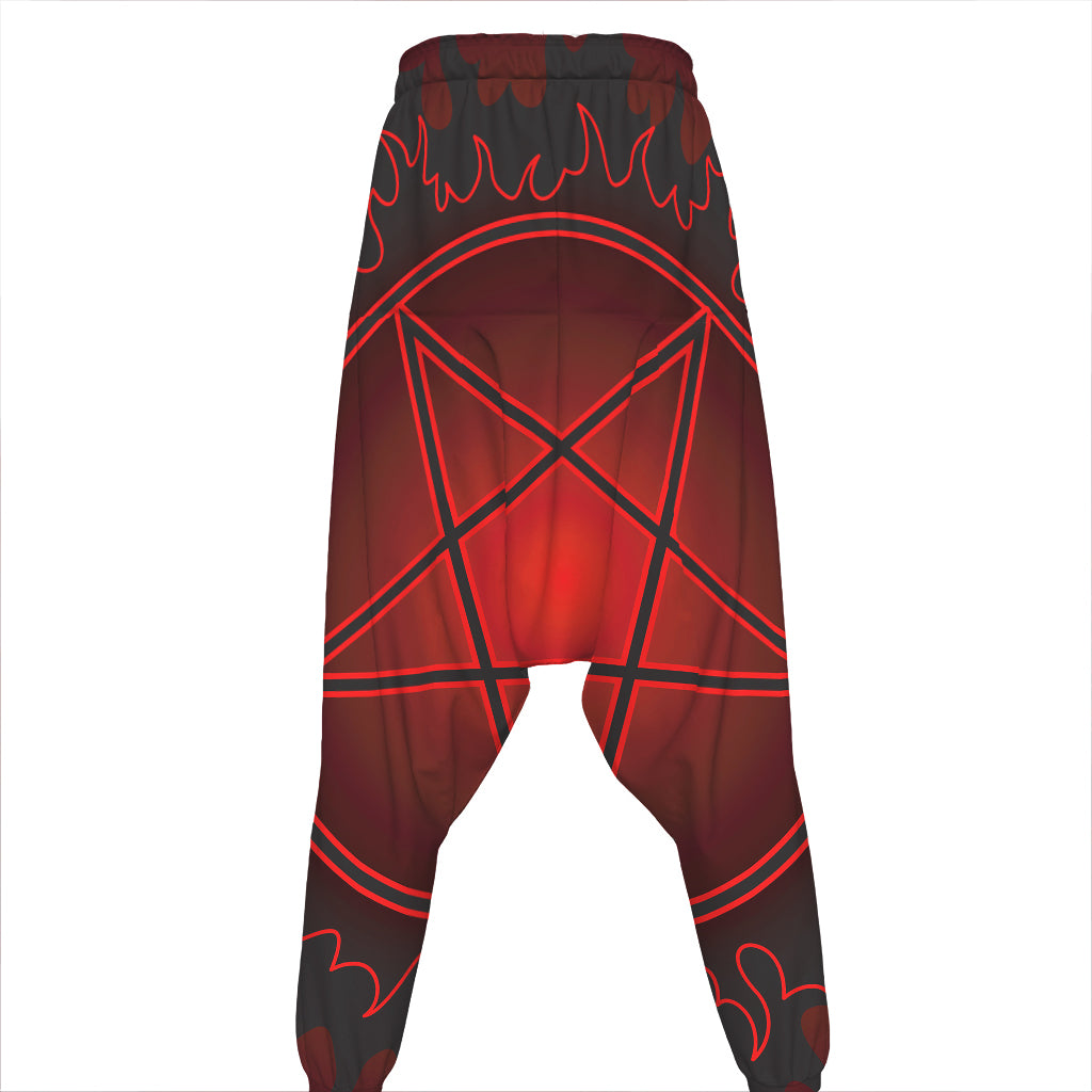 Black And Red Satanic Pentagram Print Hammer Pants