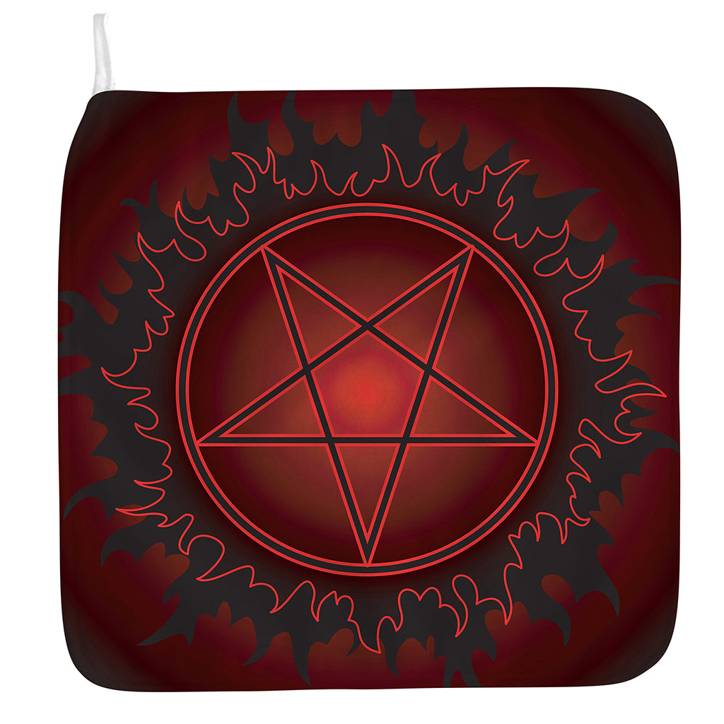 Black And Red Satanic Pentagram Print Hand Towel