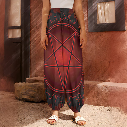 Black And Red Satanic Pentagram Print Harem Pants
