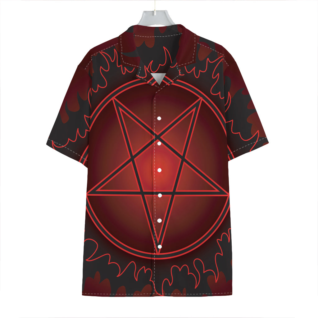 Black And Red Satanic Pentagram Print Hawaiian Shirt