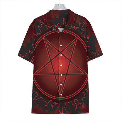 Black And Red Satanic Pentagram Print Hawaiian Shirt