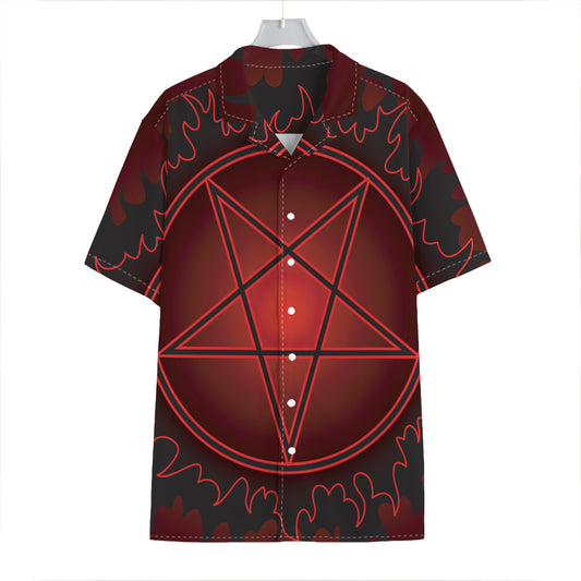 Black And Red Satanic Pentagram Print Hawaiian Shirt