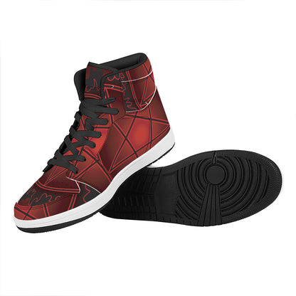 Black And Red Satanic Pentagram Print High Top Leather Sneakers