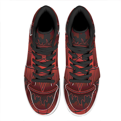 Black And Red Satanic Pentagram Print High Top Leather Sneakers