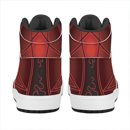Black And Red Satanic Pentagram Print High Top Leather Sneakers