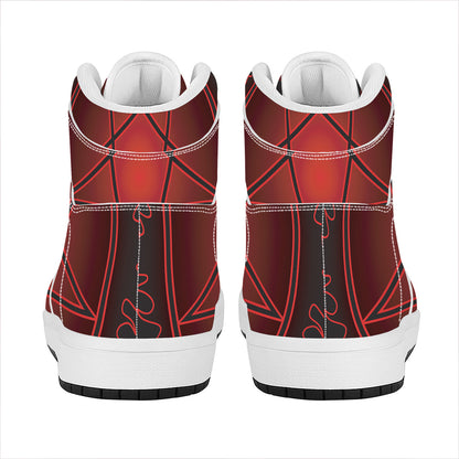 Black And Red Satanic Pentagram Print High Top Leather Sneakers